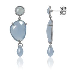 Pendientes Plata Dorada Mujer PEM0148DOCB Piedras Minerales Calcedonia Azul