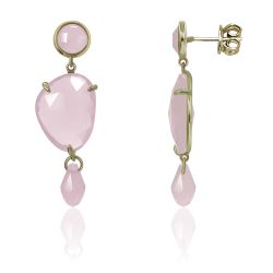 Pendientes Plata Dorada Mujer PEM0148DOCR Piedras Minerales Cuarzo Rosa