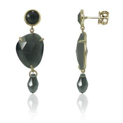 Pendientes Plata Dorada Mujer PEM0148DOOC Piedras Minerales Ojos de Gato
