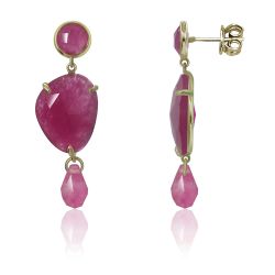 Pendientes Plata Dorada Mujer PEM0148DORU Piedras Minerales Rubí