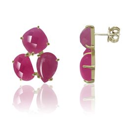 Pendientes Plata Dorada Mujer PEM0158DORU 3 Piedras Minerales Rubí