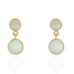 Pendientes Plata Dorada Mujer PEM0161DOCA Piedras Minerales Calcedonia
