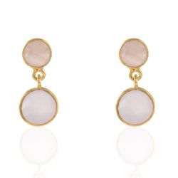 Pendientes Plata Dorada Mujer PEM0161DOCR Piedras Minerales Cuarzo Rosa