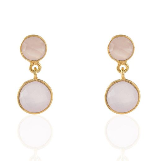 Pendientes Plata Dorada Mujer PEM0161DOCR Piedras Minerales Cuarzo Rosa