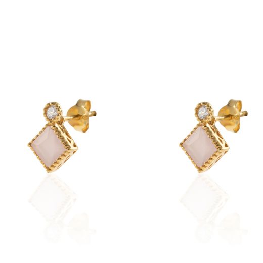 Pendientes Plata Dorada Mujer PEM0163DOCR Piedras Minerales Cuarzo Rosa