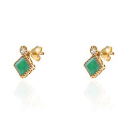 Pendientes Plata Dorada Mujer PEM0163DOOV Piedras Minerales Onix Verde