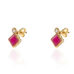 Pendientes Plata Dorada Mujer PEM0163DORU Piedras Minerales Rubí
