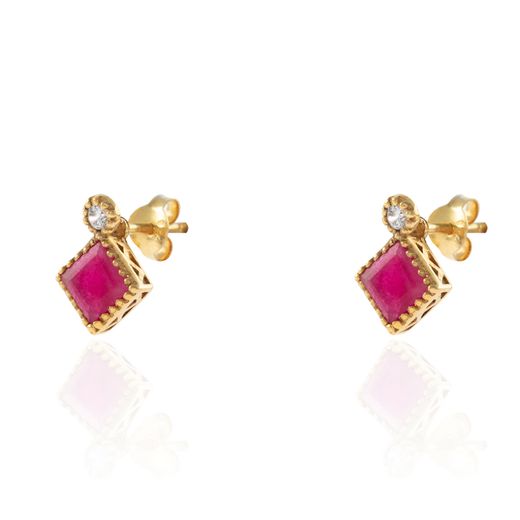 Pendientes Plata Dorada Mujer PEM0163DORU Piedras Minerales Rubí