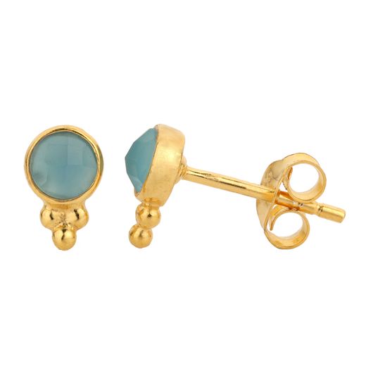 Pendientes Plata Dorada Mujer PEM0171DOCB Piedras Minerales Calcedonia Azul