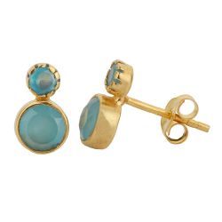 Pendientes Plata Dorada Mujer PEM0173DOCB Piedras Minerales Calcedonia Azul