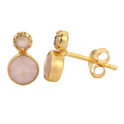 Pendientes Plata Dorada Mujer PEM0173DOCR Piedras Minerales Cuarzo Rosa