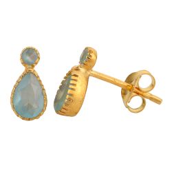 Pendientes Plata Dorada Mujer PEM0174DOCB Piedras Minerales Calcedonia Azul