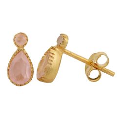 Pendientes Plata Dorada Mujer PEM0174DOCR Piedras Minerales Cuarzo Rosa