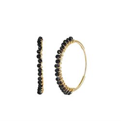 Pendientes Plata Dorada Mujer PEM0202DOOX25 Aro Piedras Minerales Onix Negro
