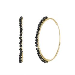 Pendientes Plata Dorada Mujer PEM0202DOOX30 Aro Piedras Minerales Onix Negro