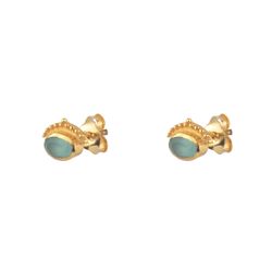 Pendientes Plata Dorada Mujer PEM0206DOCB Piedras Minerales Calcedonia Azul