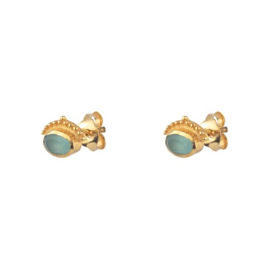 Pendientes Plata Dorada Mujer PEM0206DOCB Piedras Minerales Calcedonia Azul
