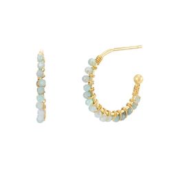 Pendientes Plata Dorada Mujer PEM0207DOAZ15 Aro Abierto Piedras Minerales Amazonita