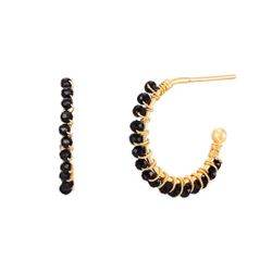Pendientes Plata Dorada Mujer PEM0207DOOX15 Aro Abierto Piedras Minerales Onix Negro