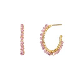 Pendientes Plata Dorada Mujer PEM0207DOPG15 Aro Abierto Piedras Minerales Pink Glass