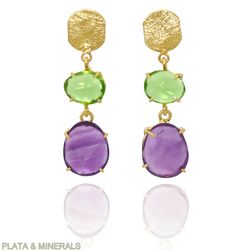 Pendientes Plata Dorada Mujer PEM0208DOAM 2 Piedras Minerales Amatista