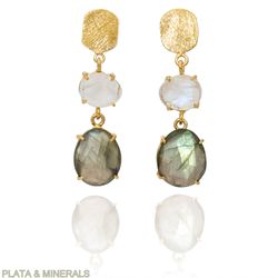 Pendientes Plata Dorada Mujer PEM0208DOLA 2 Piedras Minerales Labradorita
