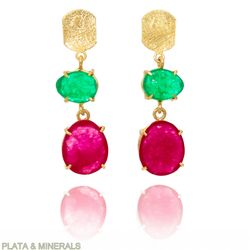 Pendientes Plata Dorada Mujer PEM0208DORU 2 Piedras Minerales Rubí