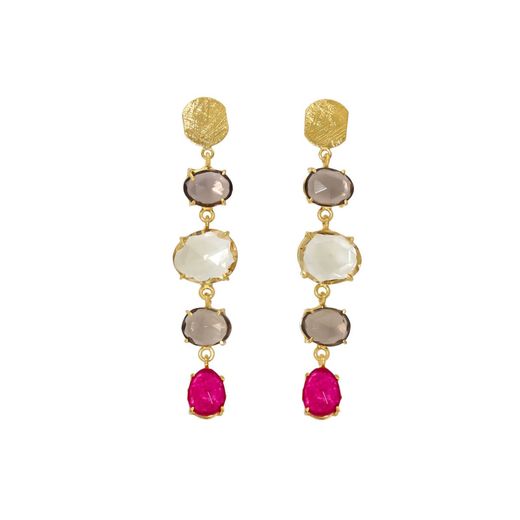Pendientes Plata Dorada Mujer PEM0209DORU Piedras Minerales Rubi, Citrino y Cuarzo Ahumado