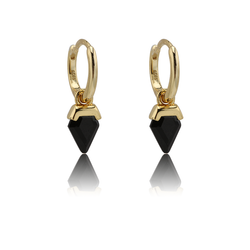 Pendientes Plata Dorada Mujer PEM0211DOOX Aro Piedras Minerales Onix Negro