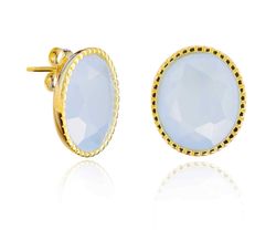 Pendientes Plata Dorada Mujer PEM0212DOCB Piedras Minerales Calcedonia Azul