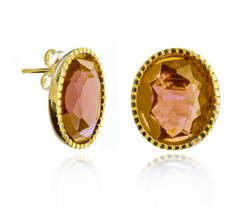 Pendientes Plata Dorada Mujer PEM0212DOCH Piedras Minerales Cuarzo Ahumado