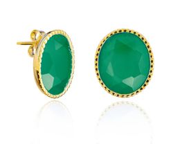 Pendientes Plata Dorada Mujer PEM0212DOOV Piedras Minerales Onix Verde