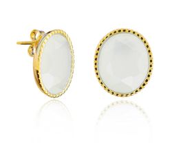 Pendientes Plata Dorada Mujer PEM0212DOPL Piedras Minerales Piedra Luna