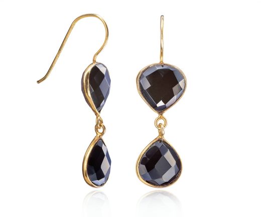 Pendientes Plata Dorada Mujer PEM0213DOOX Piedras Minerales Onix Negro