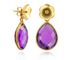 Pendientes Plata Dorada Mujer PEM0214DOAM Lagrima & Flor Piedras Minerales Amatista