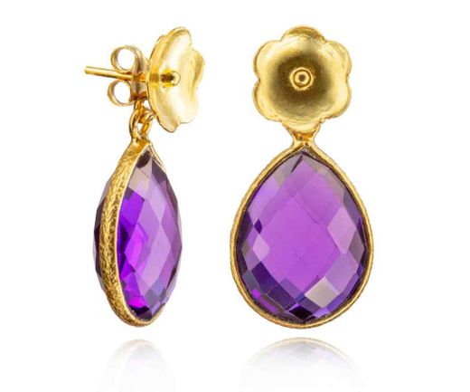 Pendientes Plata Dorada Mujer PEM0214DOAM Lagrima & Flor Piedras Minerales Amatista