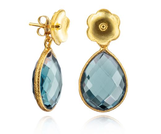 Pendientes Plata Dorada Mujer PEM0214DOCB Lagrima & Flor Piedras Minerales Calcedonia Azul