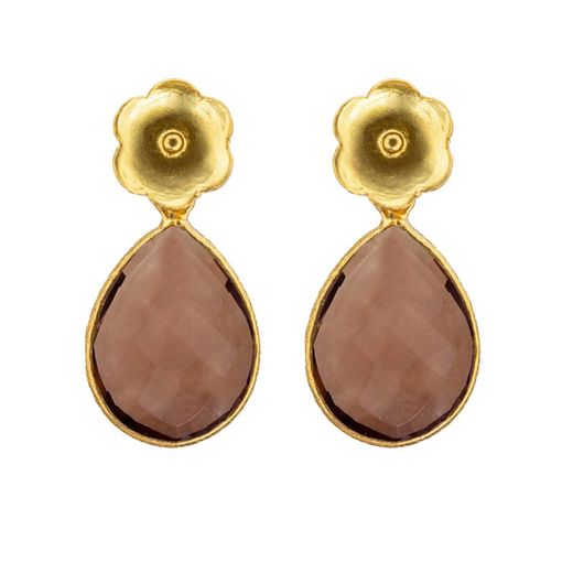 Pendientes Plata Dorada Mujer PEM0214DOCH Lagrima & Flor Piedras Minerales Cuarzo Ahumado