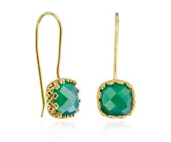 Pendientes Plata Dorada Mujer PEM0215DOOV Piedras Minerales Onix Verde