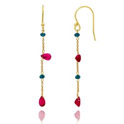 Pendientes Plata Dorada Mujer PEM0217DORU Colgante Piedras Minerales Rubí