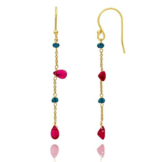 Pendientes Plata Dorada Mujer PEM0217DORU Colgante Piedras Minerales Rubí