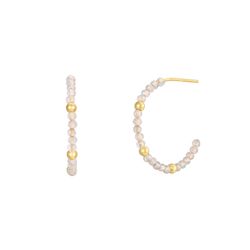 Pendientes Plata Dorada Mujer PEM0222DOLA20 Aro Abierto Piedras Minerales Labradorita