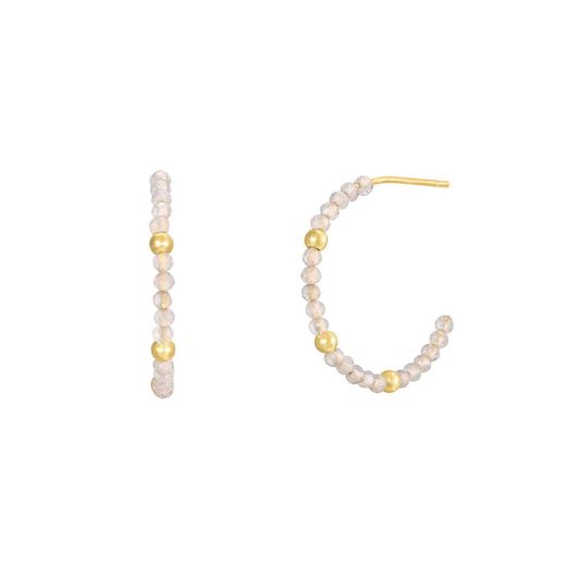 Pendientes Plata Dorada Mujer PEM0222DOLA20 Aro Abierto Piedras Minerales Labradorita