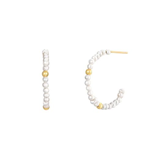 Pendientes Plata Dorada Mujer PEM0222DOPA25 Aro Abierto Perlas
