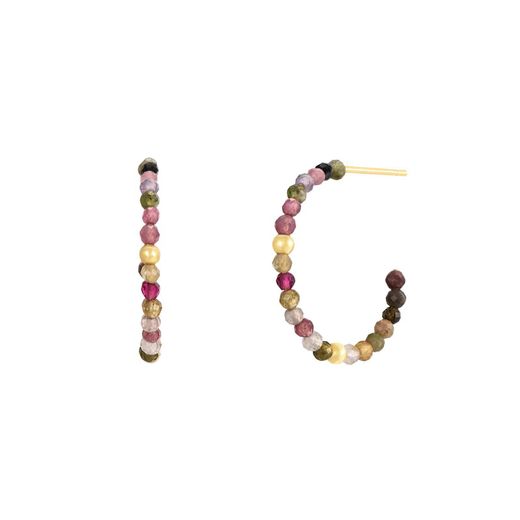 Pendientes Plata Dorada Mujer PEM0222DOTR25 Aro Abierto Piedras Minerales Turmalina