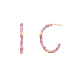 Pendientes Plata Dorada Mujer PEM0222DOTS25 Aro Abierto Piedras Minerales Rosa