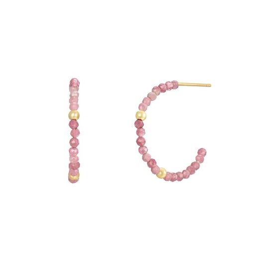 Pendientes Plata Dorada Mujer PEM0222DOTS25 Aro Abierto Piedras Minerales Rosa