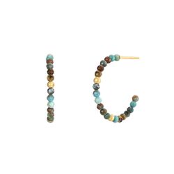 Pendientes Plata Dorada Mujer PEM0222DOTU20 Aro Abierto Piedras Minerales Turquesa Africana