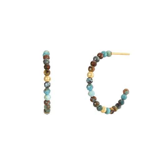 Pendientes Plata Dorada Mujer PEM0222DOTU20 Aro Abierto Piedras Minerales Turquesa Africana