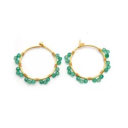Pendientes Plata Dorada Mujer PEM0227DOOV Aro Piedras Minerales Onix Verde